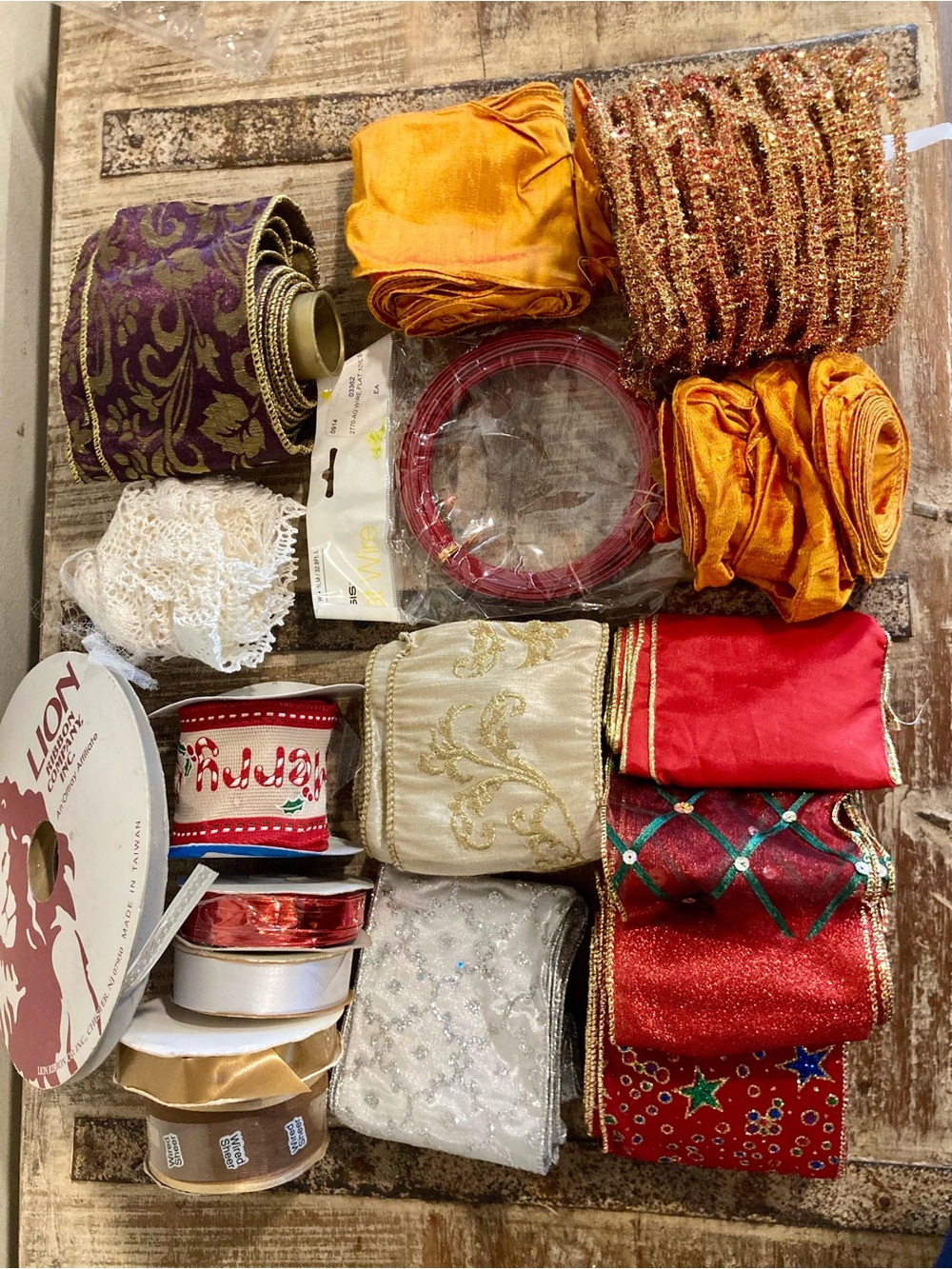 Crafting Destash Lot Mixed Ribbons, Flat Wire, Trim, Fall to Winter Colors